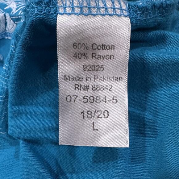 Woman Within Shirt Womens 18/20 Teal Floral Tropical Scoop Neck Plus Size Top - Picture 4 of 6